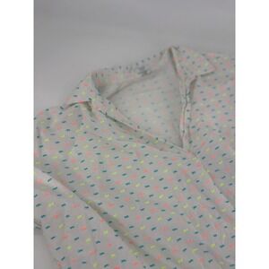 Crown & Ivy White Popover Fit Shirt Womens XL Neon Dot Print Roll Tab Sleeve